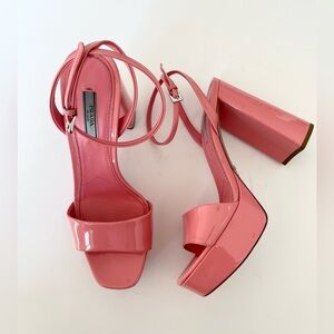 Prada petal pink patent leather block heel platform sandals EU 39